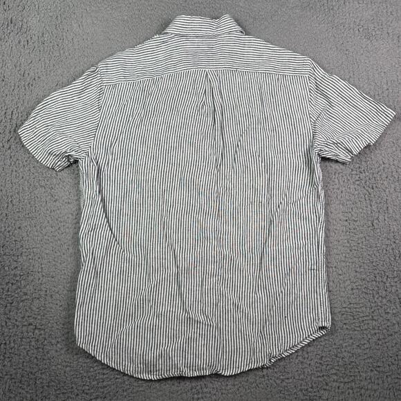 Alex Crane Shirt Mens M Gray White Striped Linen Button Down Short Sleeve Pocket - Picture 4 of 7